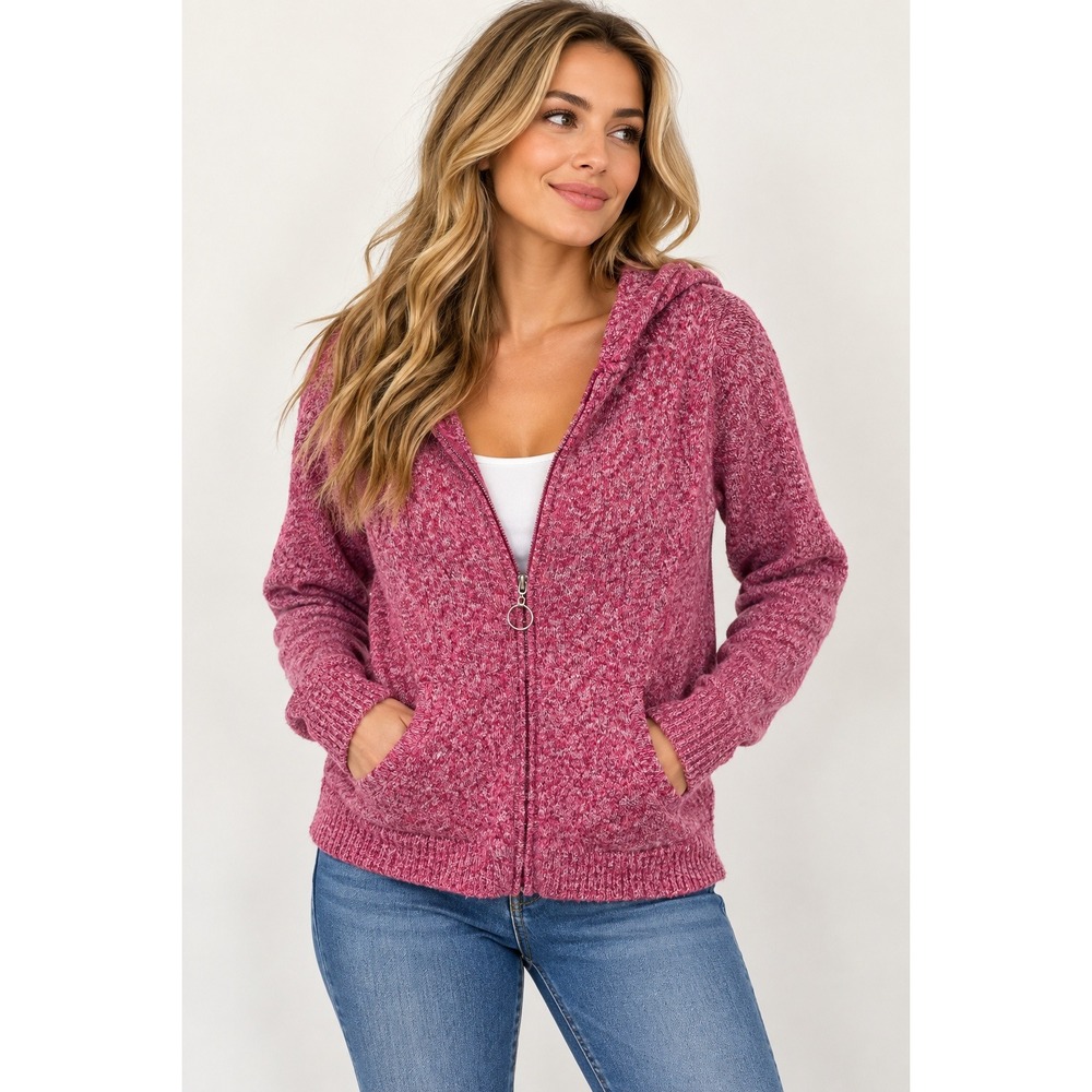 Pappagallo Zip Hoodie Size S Pink Marled Knit Y2K Softcore Cozy Ring Pull Pocket